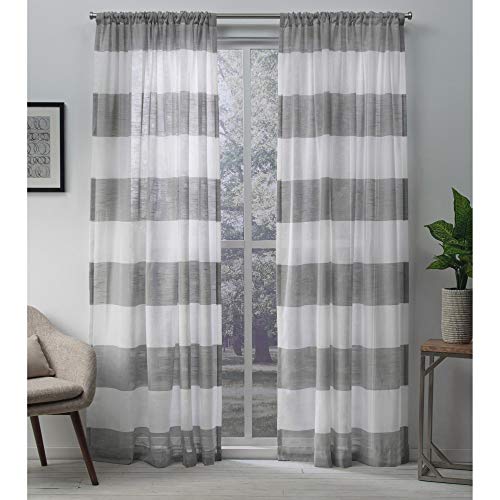 EXCLUSIVE HOME Darma Sheer Linen Rod Pocket Curtain Panel Pair, 50"x84", Black Pearl - color: Black Pearl, size: 50"W x 84"L (Pack of 2)