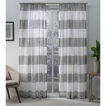 EXCLUSIVE HOME Darma Sheer Linen Rod Pocket Curtain Panel Pair, 50"x84", Black Pearl - color: Black Pearl, size: 50"W x 84"L (Pack of 2)