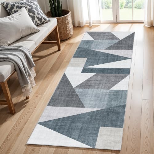 3x6 Washable Geometric Area Rug - Non-Slip Backing Hallway Rugs Blue Grey - color: Blue/Grey, size: 3' x 6' (Rectangular)