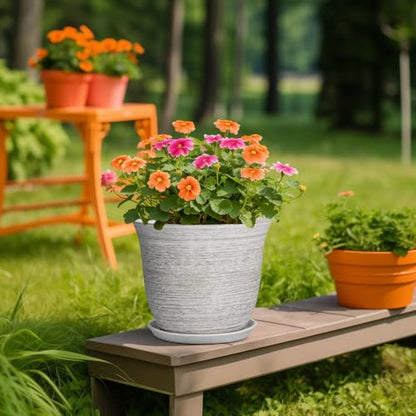 Ceramic Flower Pots, 10 Inch Plant Pot with Saucer, Grey - color: Grey-white, size: 10 Inch