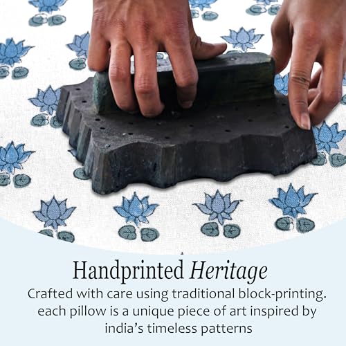 CPC Arctic Blue Block Print Ruffle Pillow Cover 18x18 Inch, Pack of 2 - color: Arctic Blue, size: 18" x 18" (Pack of 2)