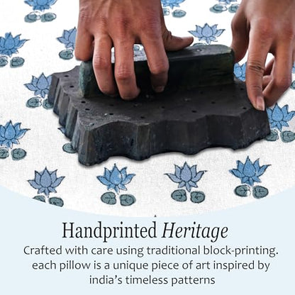 CPC Arctic Blue Block Print Ruffle Pillow Cover 18x18 Inch, Pack of 2 - color: Arctic Blue, size: 18" x 18" (Pack of 2)