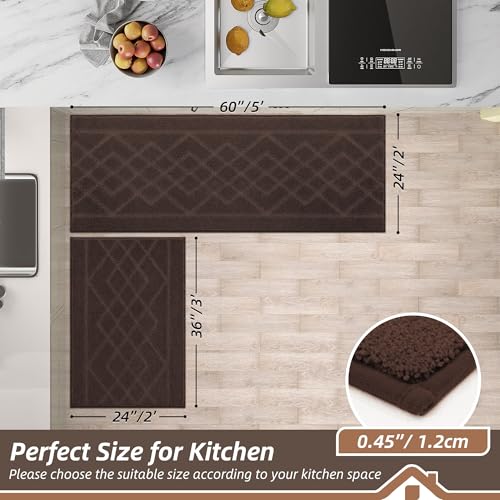 BEQHAUSE Kitchen Rugs Set of 2 Non Slip Runner, 24"x36"+24"x60", Brown - color: Brown, size: 24" X 36" + 24" X 60"