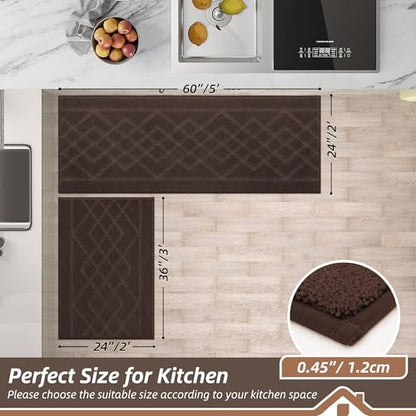 BEQHAUSE Kitchen Rugs Set of 2 Non Slip Runner, 24"x36"+24"x60", Brown - color: Brown, size: 24" X 36" + 24" X 60"