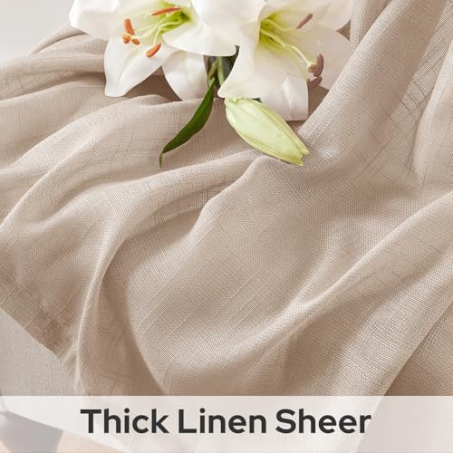 HOMEIDEAS Beige Linen Textured Sheer Curtains, 52 X 96 Inch, 2 Panels - color: Beige/Taupe, size: 52"W x 96"L (Pack of 2)