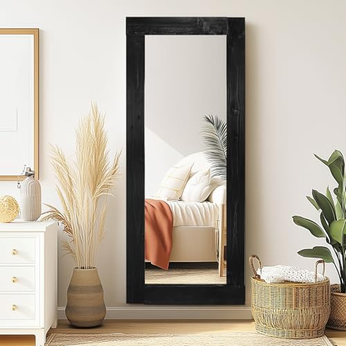 58x24in Full Length Mirror, Solid Wood Convex Frame, Black - color: Black-convex Frame, size: 58"L x 24"W