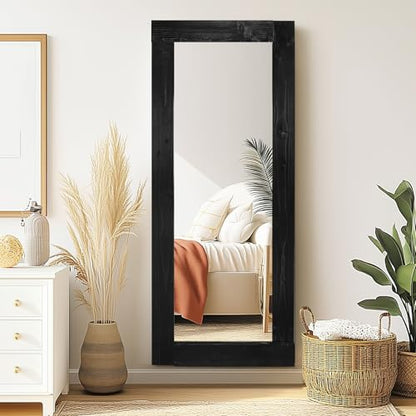 58x24in Full Length Mirror, Solid Wood Convex Frame, Black - color: Black-convex Frame, size: 58"L x 24"W