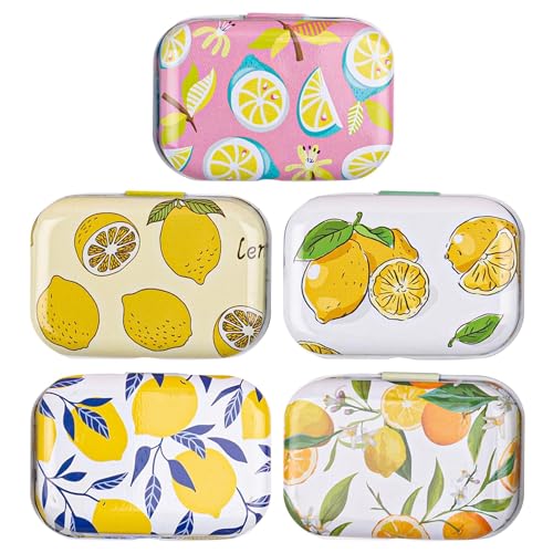 Framendino, 5 Pack Mini Tin Trinkets Box with Lid Lemon Hinge Tin Box Containers Jewelry Storage Organizer (Random Color) - color: Lemon