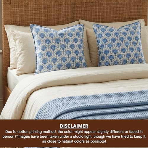 ATOSII Cotton Blockprint Throw Pillow Cover, Padma Blue, Set of 2, 18 X 18 - color: Padma, size: 18" x 18" (Pack of 2)