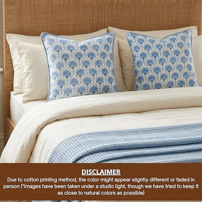 ATOSII Cotton Blockprint Throw Pillow Cover, Padma Blue, Set of 2, 24 X 24 - color: Padma, size: 24" x 24" (Pack of 2)