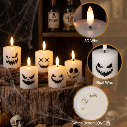 GenSwin Halloween Flameless Votive Candles with Remote Wax - color: 6- Wax Ghost Face