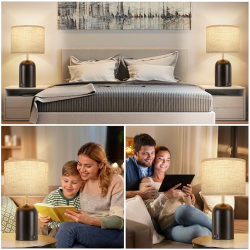 GyroVu Touch Control Table Lamps Set of 2, Black Bedside Lamps for Bedroom - color: Balck