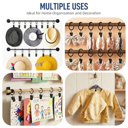Lansian 100 Pack Curtain Rings with Clips Hooks 1 in Diameter Rustproof - color: Black, size: 1"Inner Dia, 100Pack