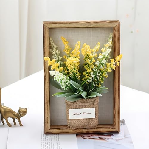 Wall Planter Vase with Ceramic Pot 3D Wooden Wall Art Hanging Vases for Flowers, Indoor Wall Plant Holder for Home Decor, Wall Mounted Frame for Dried/Fresh Plants-Yellow Lavender - color: Yellow Lavender