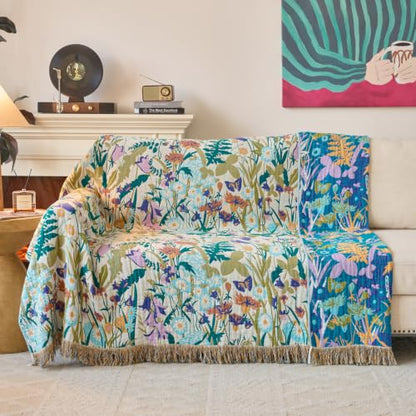 Boho Throw Blanket, 100% Soft Cotton Floral Quilt, King 90"x 98" - color: Wildflowers, size: King 90"x98"