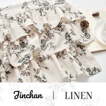 jinchan Alisa Ruffled Floral Valance Curtain 18 Inch 1 Panel Black on Linen - color: Alisa Black on Linen