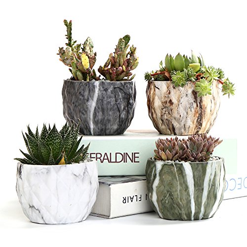 Sun-E Ceramic Succulent Pots, 3.35 Inch Marbled Flower Pots, Set of 4