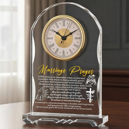 Crystal Clock Wedding Gift for Couples 2026 - Engraved Anniversary, Engagement & Newlywed Keepsake for Bride and Groom, Unique Marriage Present for Mr and Mrs - color: Marriage Prayer
