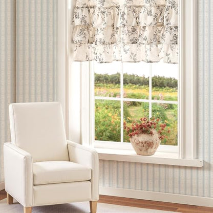 jinchan Alisa Ruffled Floral Valance Curtain 18 Inch 1 Panel Black on Linen - color: Alisa Black on Linen