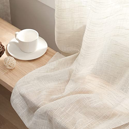 Linen Semi Sheer Curtains for Living Room 84" Natural Privacy Bedroom Drape - color: Natural - Grommet Top, size: 52"W x 84"L (Pack of 2)