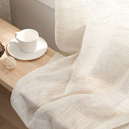 Linen Semi Sheer Curtains for Living Room 84" Natural Privacy Bedroom Drape - color: Natural - Grommet Top, size: 52"W x 84"L (Pack of 2)