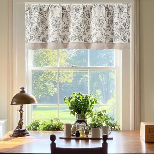 jinchan Linen Valance Kitchen Curtain 1 Panel 16 Inch Farmhouse Grey - color: *Vintage Grey, size: 50"W x 16"L (Pack of 1)