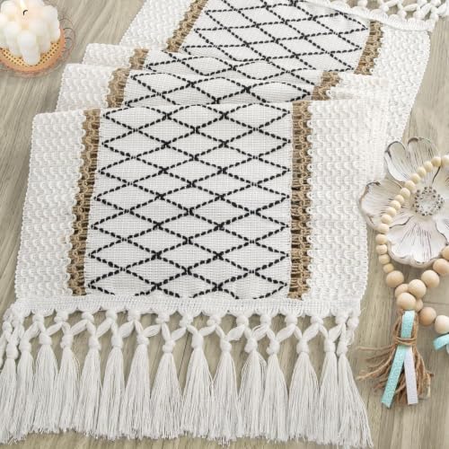 yuboo Boho Fall Table Runner, 36 inches Coffee Table Runner - color: Black&beige, size: 36 inch