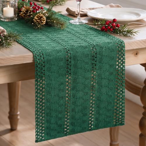 Artoid Mode Dark Green Woven Farmhouse Hollow Table Runner 12x36 Inch - color: Dark Green, size: 12" x 36", Table Runner