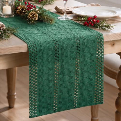 Artoid Mode Dark Green Woven Farmhouse Hollow Table Runner 12x48 Inch - color: Dark Green, size: 12" x 48", Table Runner