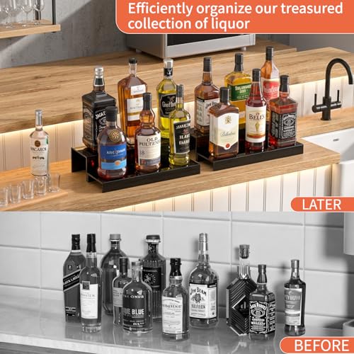 JUESHA 2 Tier Liquor Bottle Display Shelf - color: Black