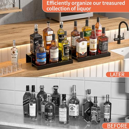 JUESHA 2 Tier Liquor Bottle Display Shelf - color: Black