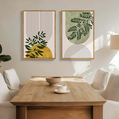 Large Framed Green Yellow Boho Canvas Wall Art for Living Room, 24x36 In - color: Green Yellow, size: 24" W x 36" H x 2Pcs