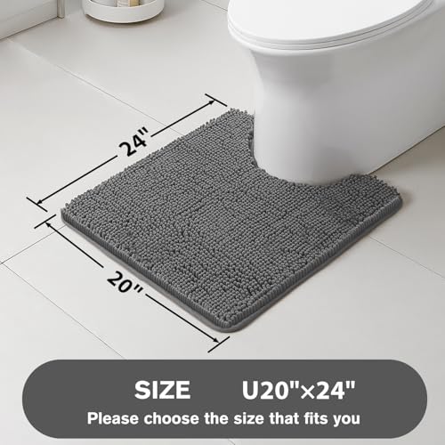 Dark Gray Toilet Rug U Shaped – Absorbent and Washable Contour Bathroom Rugs for Toilet, Non-Slip, Thick Soft Chenille Contoured Bath Mat - 20" x 24" - color: Grey, size: 20"x24" Contour Rug