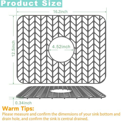 AWOKE Silicone Sink Protectors for Kitchen Sink 16.2"x 12.5" Center Drain - size: 16.2 x 12.5 Center Drain
