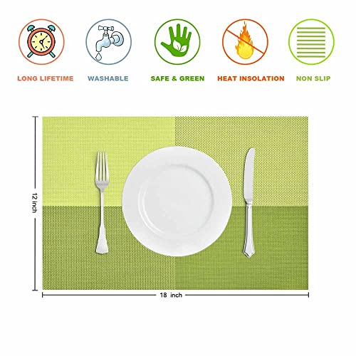GIVERARE Placemats Set of 4, Heat-Resistant Woven Vinyl Placemat, Non-Slip Washable PVC Table Mat, Easy to Clean Premium Plastic Mats for Dining, Kitchen Table (Green) - color: Green
