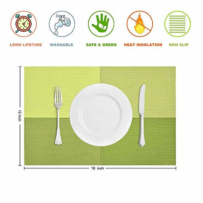 GIVERARE Placemats Set of 4, Heat-Resistant Woven Vinyl Placemat, Non-Slip Washable PVC Table Mat, Easy to Clean Premium Plastic Mats for Dining, Kitchen Table (Green) - color: Green