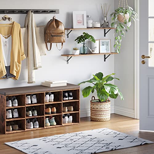 DINZI LVJ Long Wall Shelves, 39.4 Inch Wall Mounted Shelves with Brackets - color: Rustic Brown, size: 39.4 Inch
