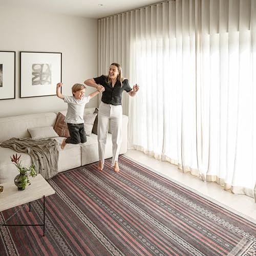 Vibe Stripe 4' x 6' Rust Red & Clay Accent Rug - Persian-inspired design - size: 4' x 6' (Rectangular)