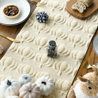 Artoid Mode Beige Soft Faux Fur Pumpkins Fall Table Runner 13x72 Inch - color: Beige, size: 13" x 72", Table Runner