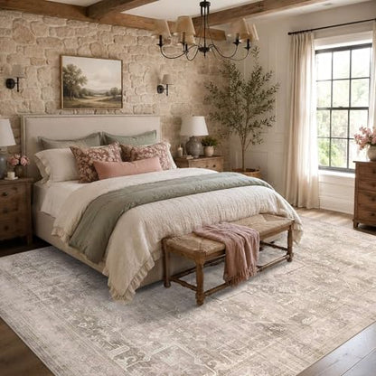 8x10 Washable Boho Area Rug, Light Beige Farmhouse for Living Room - color: Light Beige, size: 8' x 10' (Rectangular)