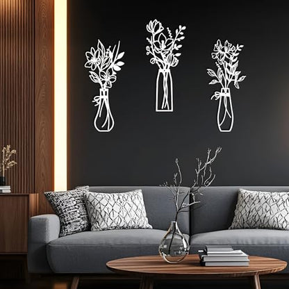 Embewhis Wall Decor Metal Flowers 3pcs, Rustic Farmhouse Flower Sculptures, 13.7" Wall Art Decor, Drill-Free Install Option for Living Room, Kitchen, Bedroom & Bathroom - size: J