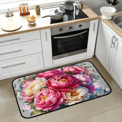 Flower Red Kitchen Rug Non-Slip Indoor Carpet Absorbent Welcome Mat - color: A:a-6