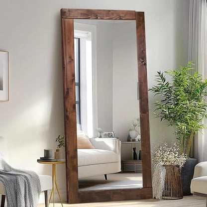 71x32in Full Length Mirror, Solid Wood Convex Frame, Brown - color: Brown-convex Frame, size: 71"L x 32"W