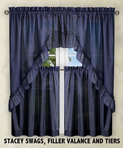 Ellis Curtain Stacey 54-by-13 Inch Ruffled Filler Valance (Navy) - color: Navy