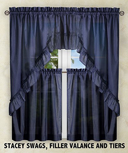 Ellis Curtain Stacey 54-by-13 Inch Ruffled Filler Valance (Navy) - color: Navy