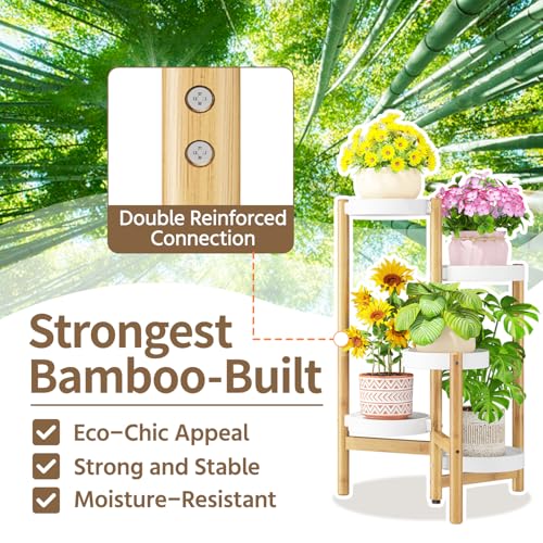 LASZOLA Plant Stand Table Tall for Indoor Corner, 5 Tier Bamboo White - color: Classic White-Bamboo, size: 5 Tier