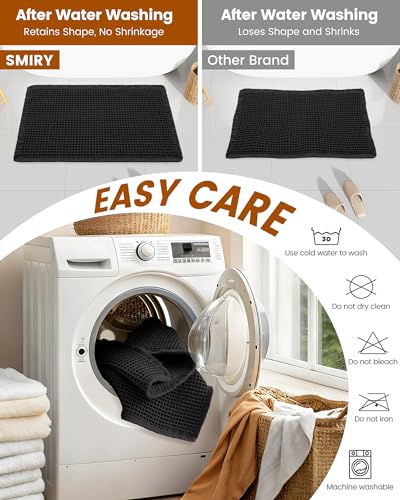 Smiry Waffle Bath Mat 40X32, Extra Soft Absorbent Bathroom Rugs, Black - color: Black, size: 40'' X 32''