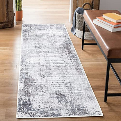 Bloom Rugs Washable Non-Slip 7 ft Runner - Gray/Charcoal/Blue Modern Abstract Runner for Entryway, Hallway, Bathroom, and Kitchen - Exact Size: 2.5' x 7' - color: Gray / Charcoal / Blue, size: 2'6" x 7' (Runner)