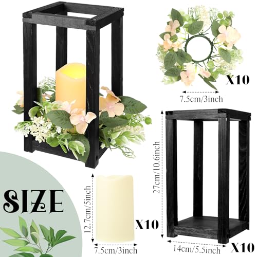 Hushee 30 Pcs Wooden Wedding Lantern Centerpiece Candles Wreaths Set,Black - color: Black