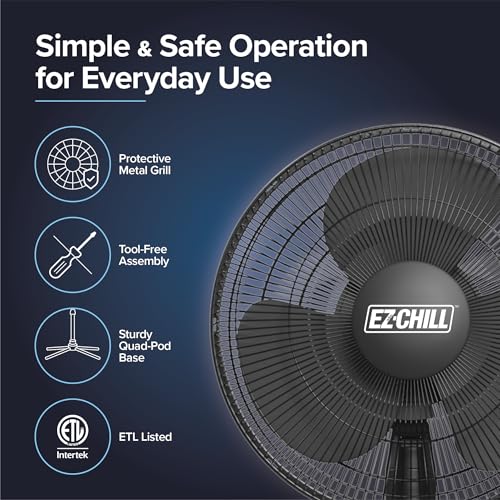 EZ-CHILL 16" Oscillating Pedestal Fan with Folding Base - Black - color: Black